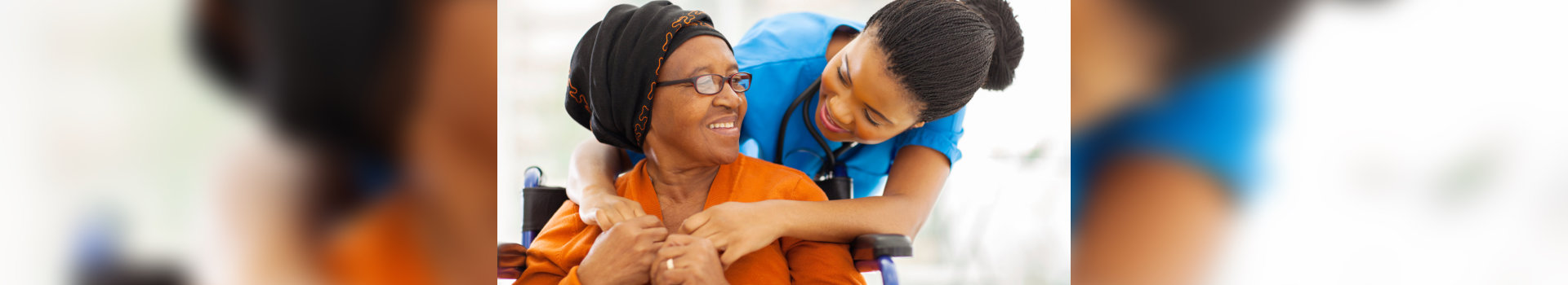 happy senior patient with friendly female nurse